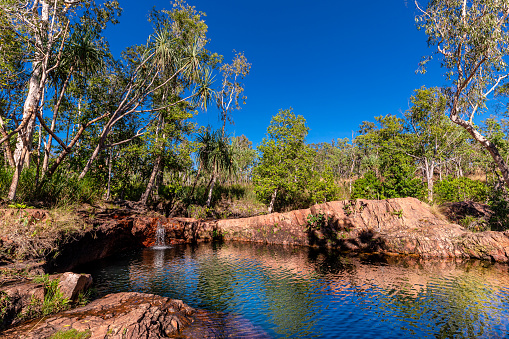 Darwin, Australia - June 18, 2018: Buley Rockhole, a popular little swimming spot in the Litchfield National Park just outside of Darwin, Northern Territory.