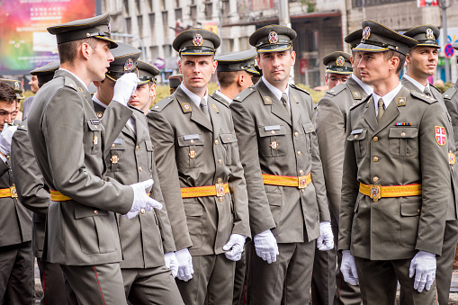 Belgrade / Serbia - September 8, 2018: Promotion of youngest officers of Serbian Army - the graduation ceremony for cadets of the Military Academy held in Belgrade, Serbia