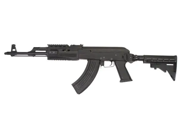 Photo of Rare first model AK - 47 assault rifle with modern tactical accessories