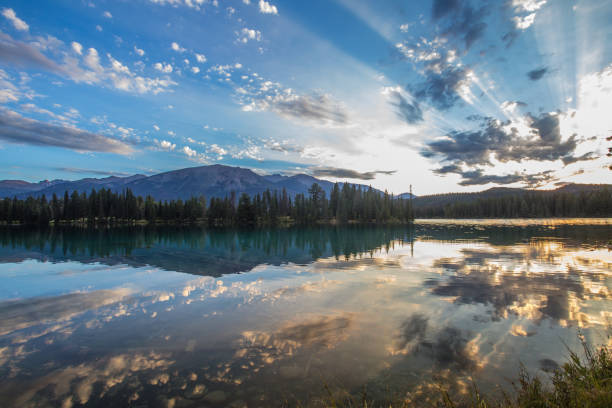 Sunset over Lac Beauvert in Jasper