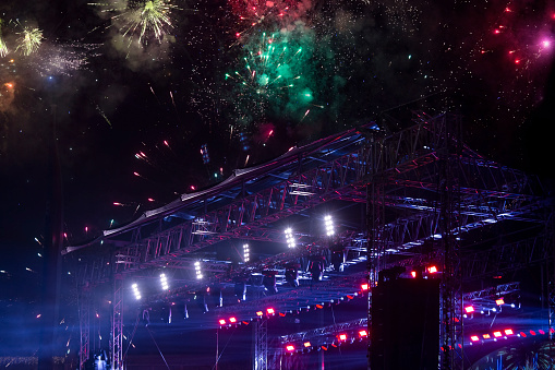 Concert stage with holiday firework