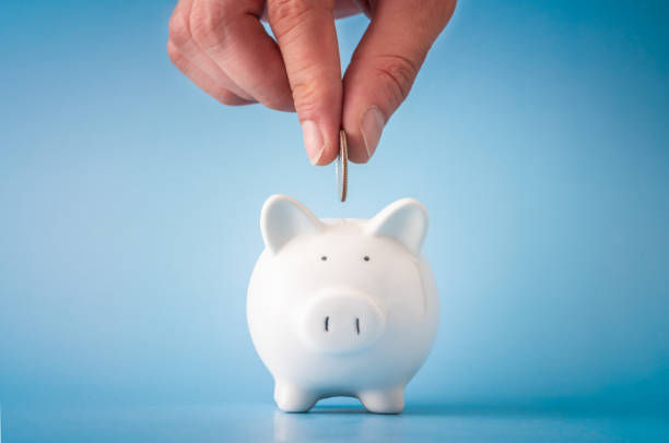 Savings Piggy Bank, Currency, Pig, Banking, Blue pension photos stock pictures, royalty-free photos & images