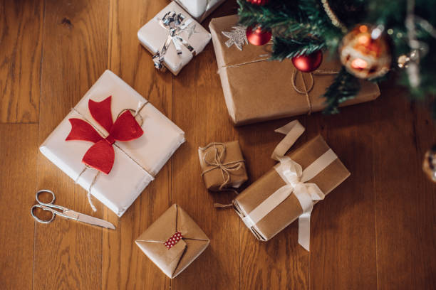 istock Christmas gifts, overhead shot 1286932665