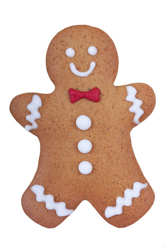 Decorated gingerbread man on a white background
