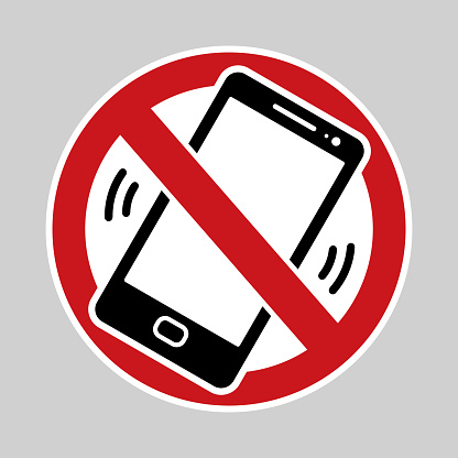 No Mobile Phones use. Prohibition sign vector illustration. Sticker design