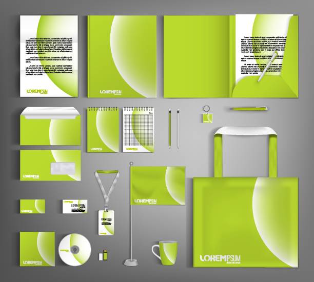 Green corporate identity design template with white circular element. vector art illustration