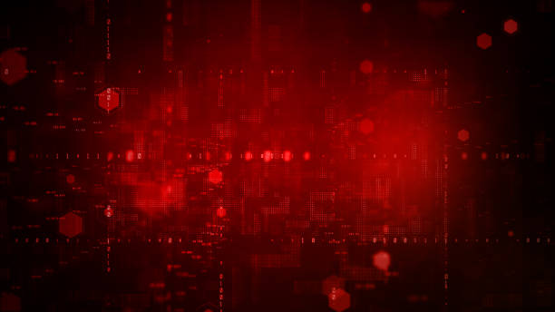 cyberespace numérique avec des particules et concept de connexions réseau de données numériques sur fond rouge - fractal atom science abstract photos et images de collection