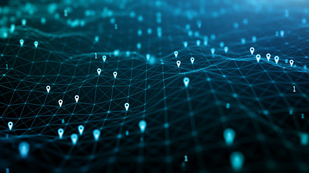 istock Location icons of gps navigation, Global 5g high speed internet connection and Big data analysis process background 1286943538