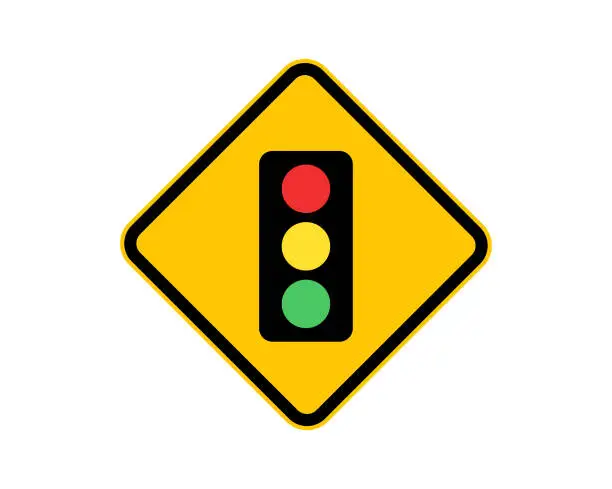 Vector illustration of Traffic lights ahead road sign