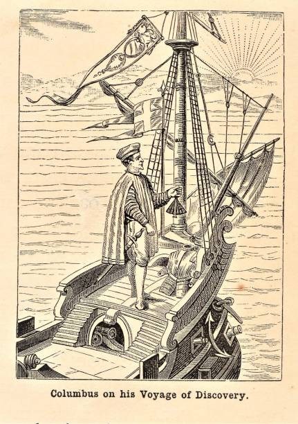 istock Columbus (full-length profile) on Ship at Sea, 1942, an Illustrated Scene 1286950736