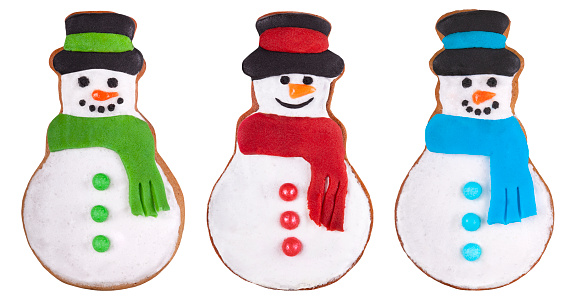 Christmas Gingerbread three snowmen isolated on white