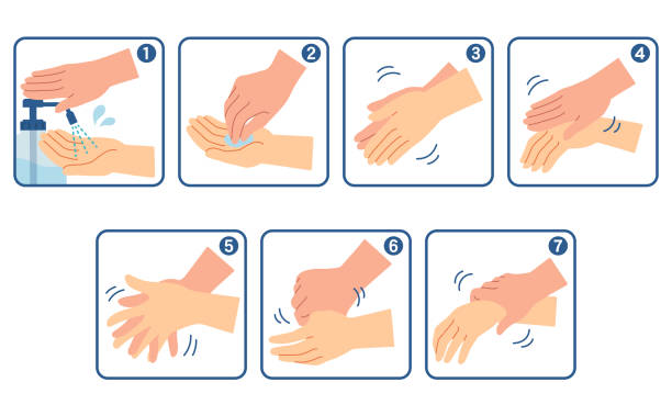 istock Procedure for hand disinfection using disinfectant. Alcohol disinfection. There is a frame.Procedure for hand disinfection using disinfectant. Alcohol disinfection. There is a frame. 1286962587