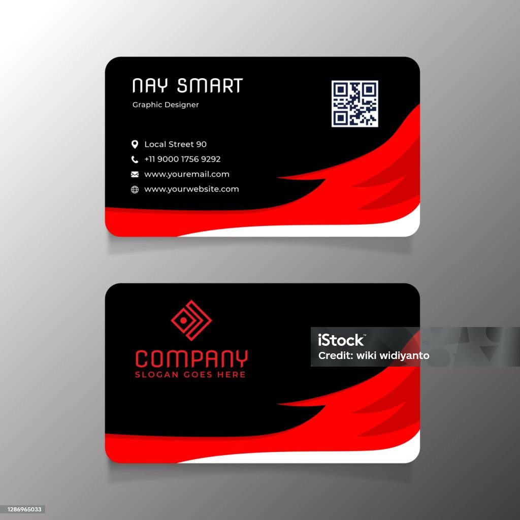 Red Black Business Card Template With Qr Code Stock Illustration - Download  Image Now - Business Card, Red, Abstract - iStock
