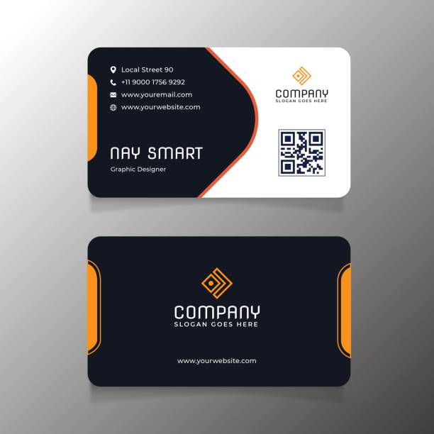 Orange Business Card Template With Qr Code Orange Business Card Template With Qr Code business card stock illustrations