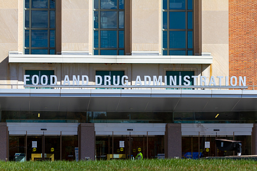 Silver Spring, MD, USA 11/10/2020: Exterior view of the headquarters of US Food and Drug Administration (FDA). This federal agency approves medications, vaccines and food additives for human use.