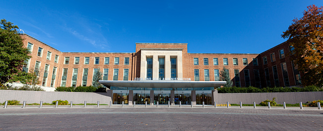 Silver Spring, MD, USA 11/10/2020: Exterior view of the headquarters of US Food and Drug Administration (FDA). This federal agency approves medications, vaccines and food additives for human use.