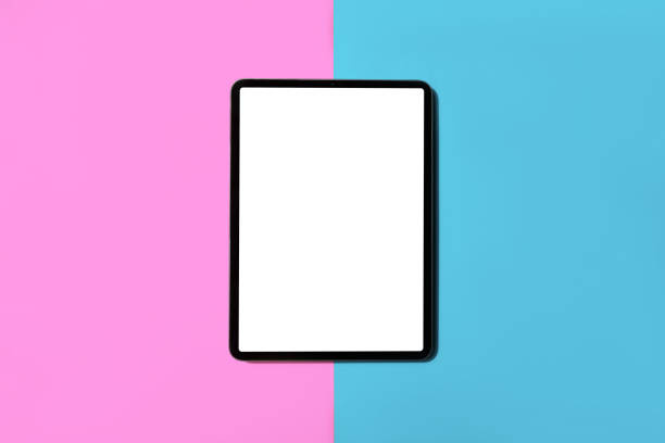 istock tablet computer pro with white screen on blue and yellow color background 1286986723