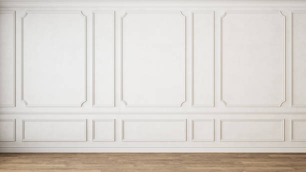 Modern Classic White Empty Interior With Wall Molding And Wooden Floor 3d Render Illustration Up Stock Photo - Download Image Now - iStock