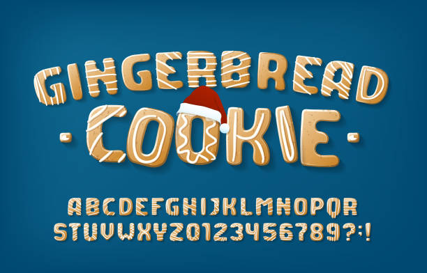 Christmas Gingerbread Cookie alphabet font. 3D cartoon letters and numbers with Xmas hat. Christmas Gingerbread Cookie alphabet font. 3D cartoon letters and numbers with Xmas hat. Holiday vector illustration for your design. holiday cookies stock illustrations