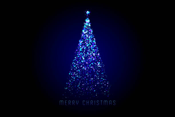 istock Merry Christmas greeting card. Magic Christmas tree made from blue lights on dark background 1286987793