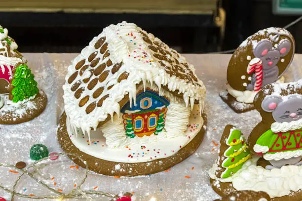 Gingerbread house in a New Year's style.