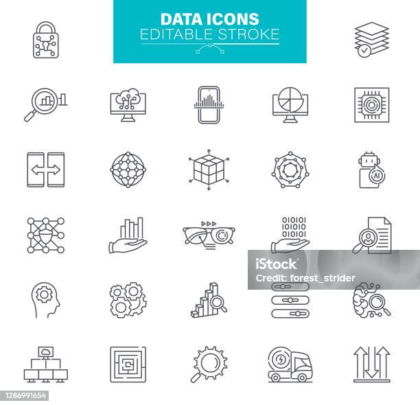 Data Icons Editable Stroke Set Contains Such Icons As Data Infographic Big Data Cloud Computing Machine Learning Security System Stock Illustration - Download Image Now