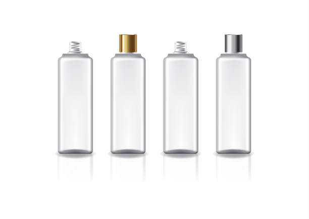 istock White square cosmetic bottle with 2 colors gold-silver plain screw lid for beauty or healthy product. 1286996198