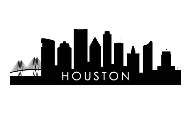 Houston skyline silhouette. Black Houston city design isolated on white background. Houston skyline silhouette. Black Houston city design isolated on white background. houston skyline stock illustrations