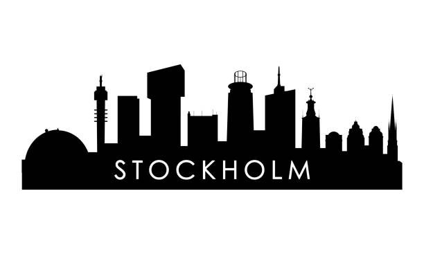 bildbanksillustrationer, clip art samt tecknat material och ikoner med stockholms silhuett silhuett. svart stockholm stadsdesign isolerad på vit bakgrund. - stockholm