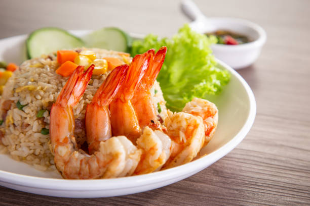 chinese fried rice with barbecue prawn
