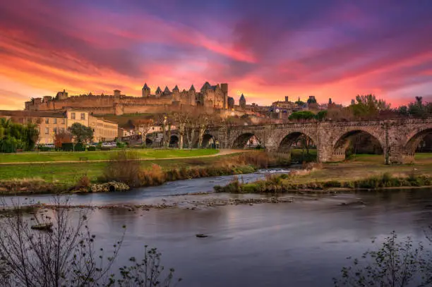 Photo of view of carcassonne at sunrise