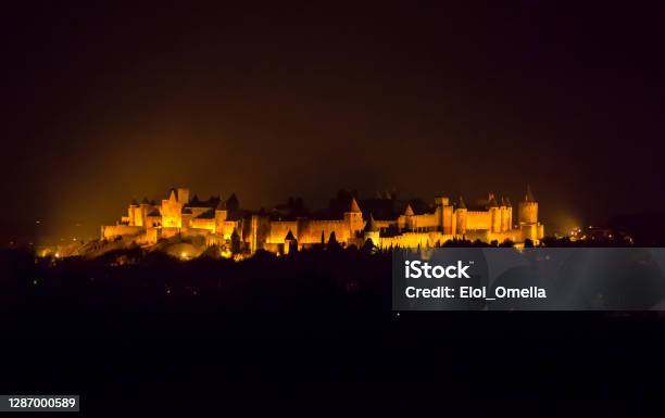 Carcassonne At Night Stock Photo - Download Image Now - Carcassonne, City, Medieval