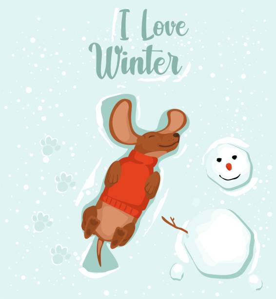Happy woman lies in the snow, top view. I love winter, winter lettering. Christmas card for invitations, congratulations. Cute christmas characters for holiday decoration Happy woman lies in the snow, top view. I love winter, winter lettering. Christmas card for invitations, congratulations. Cute christmas characters for holiday decoration snow angels stock illustrations