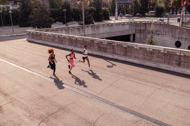 istock Overview of three women running 1287007938