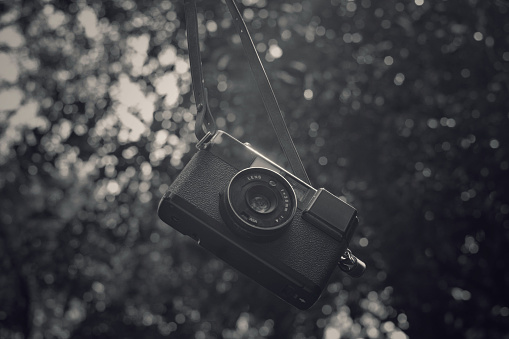 vintage camera hanging wallpaper black and white beautiful lens