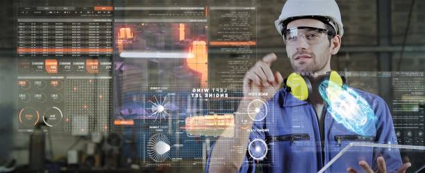 istock Engineer smart factory machine AR augmented reality digital technology futuristic, industry productive management VR technology app system production control 1287009293
