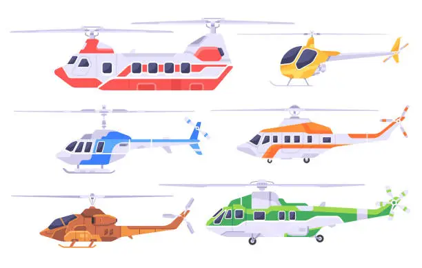 Vector illustration of Set of helicopters