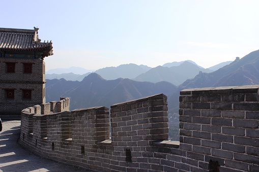 Great wall of China under sunshine during sunrise. Early in the morning without tourists