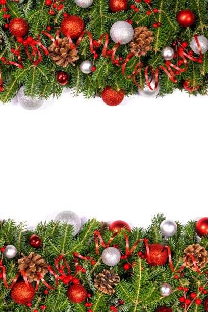 istock Christmas fir and decorations on white 1287020081