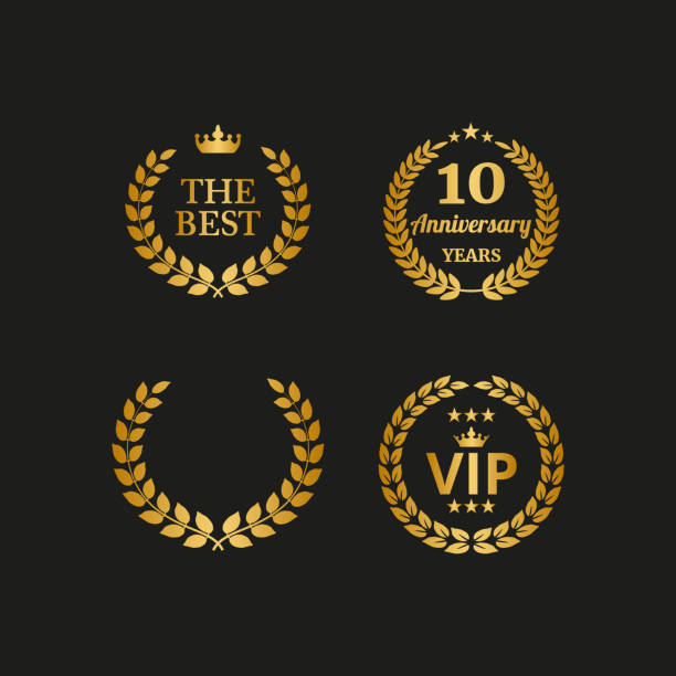 Set of golden laurel wreaths on black background. Set of golden laurel wreaths on black background. Vector Illustration celebrity endorsements stock illustrations