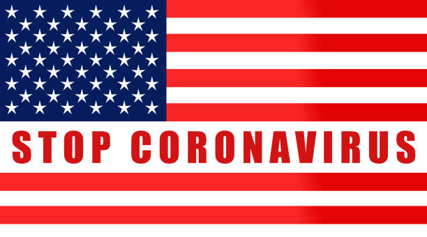 istock Stay home! Home Quarantine. Background, banner, poster with text inscription over US flag. Covid-19. 1287024644
