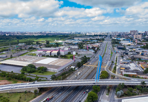Guarulhos city, Dutra highway, city landmark on the bridge over the highway, (Guarulhos city). stock photo