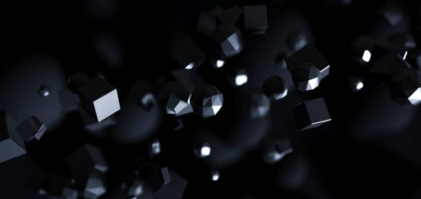 istock Abstract 3D particles black background. Flying polygonal spheres in dark space, futuristic design. 1287033839