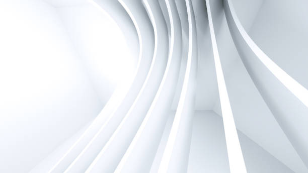 istock Abstract White Architecture Background. Minimal Geometric Wave Wallpaper. 3D Illustration of White Circular Building. Modern Geometric Wallpaper. Futuristic Technology 1287033969