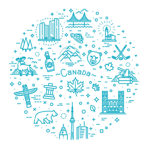 ilustrações de stock, clip art, desenhos animados e ícones de travel canada traditional objects. vector illustration - canadian flag maple leaf canada computer icon