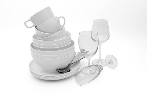 istock set clean dishes glasses on white background 1287035186