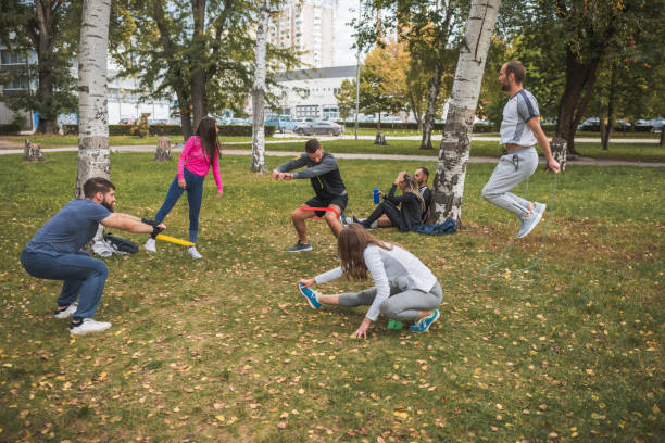 istock Happy group of people exercising together 1287035414