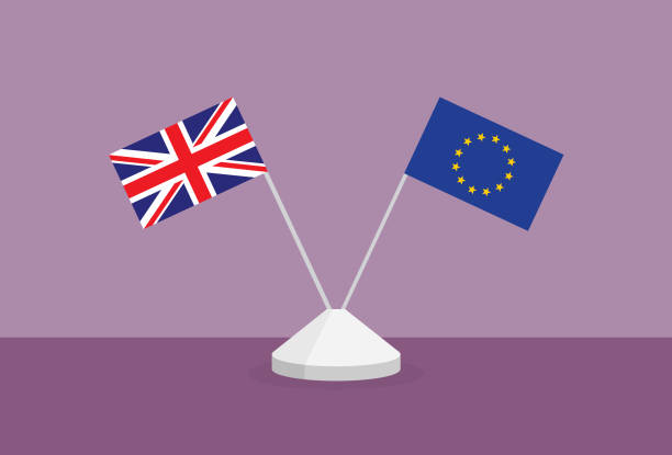 桌子上的英國和歐洲國旗 - 歐盟旗 幅插畫檔、美工圖案、卡通及圖標