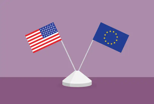 Vector illustration of US and Euro flag on a table