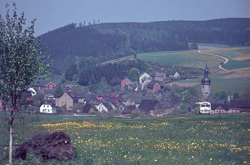 Bavaria, Germany, 1958. South German landscape with a village in summer.